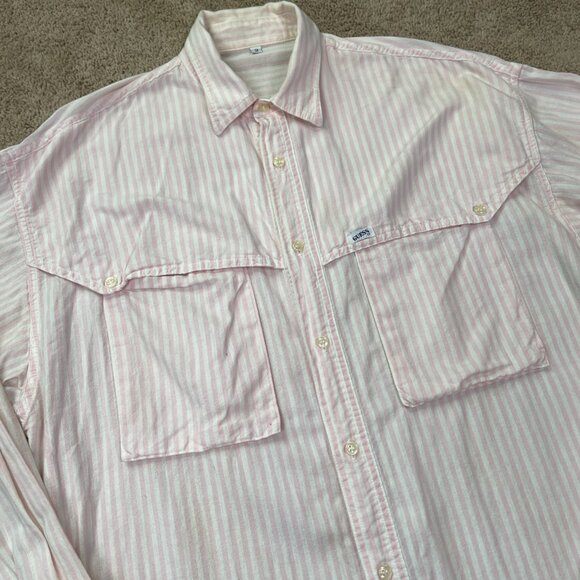Vintage Guess Georges Marciano Button Up Shirt Womens Pink Striped Oversized 2 - Picture 3 of 11